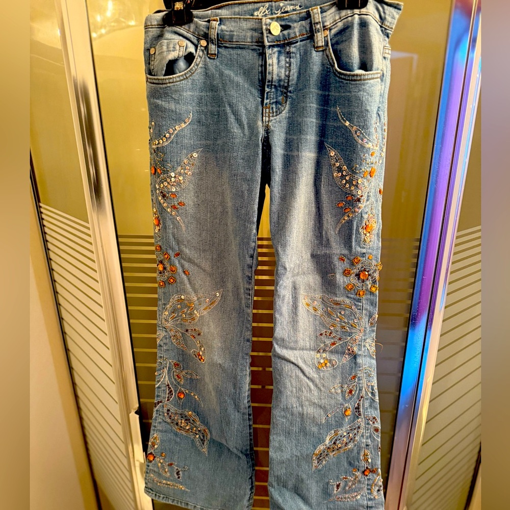 Hand beaded psychedelic bell bottom jeans
